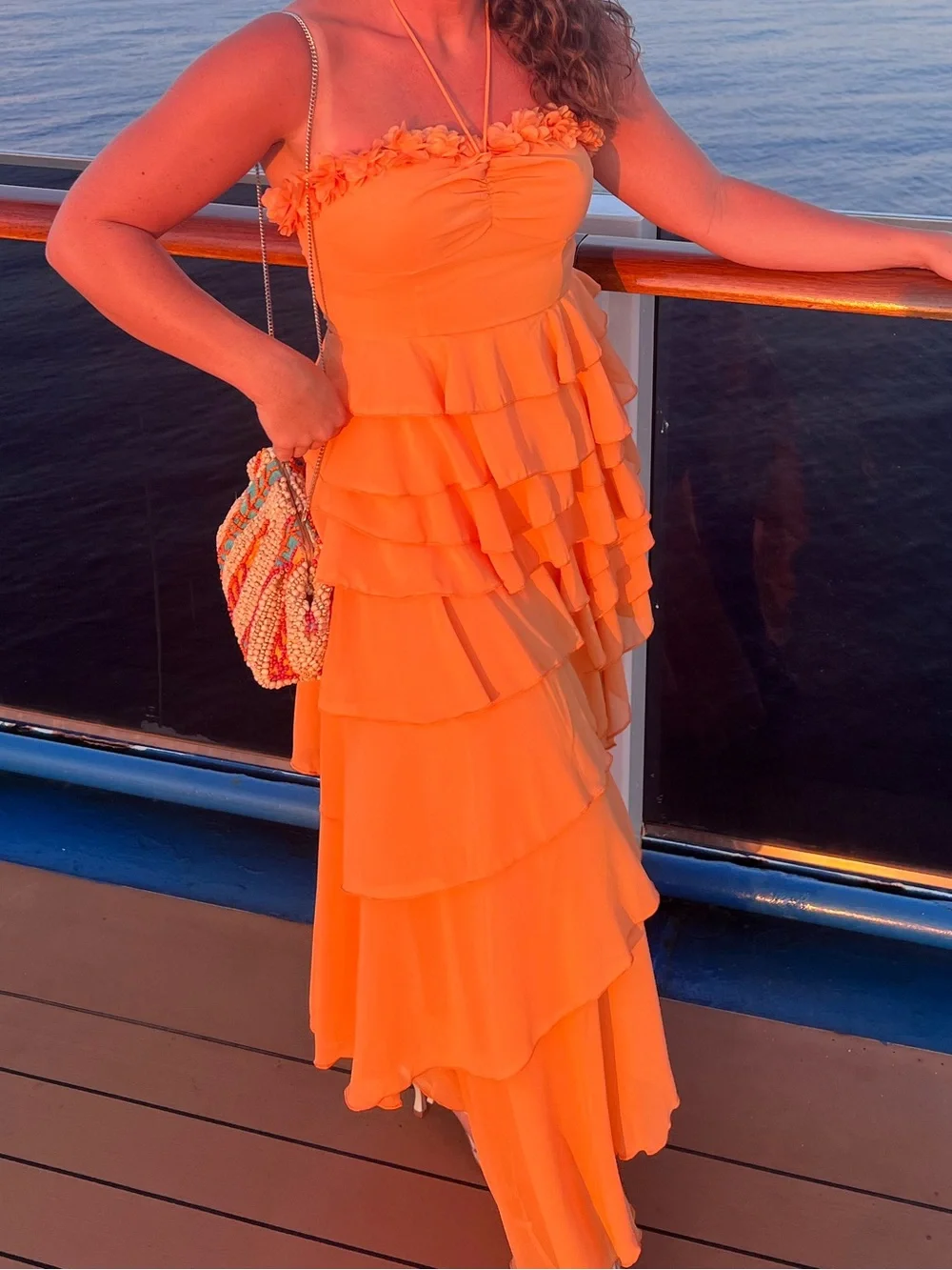 Orange Ruffle High-Low Cocktail Dress - Picture 3 of 4